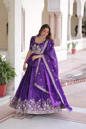 royal purple embroidered lehenga choli with dupatta