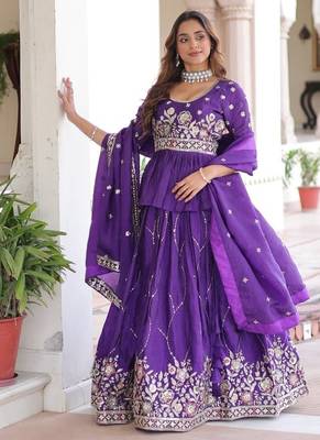 royal purple embroidered lehenga choli with dupatta 1
