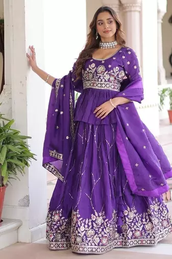 Royal Purple Embroidered Lehenga Choli with Dupatta