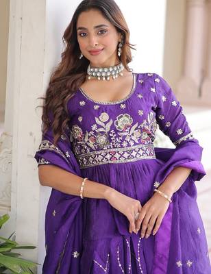 royal purple embroidered lehenga choli with dupatta 3
