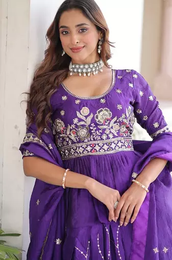 royal purple embroidered lehenga choli with dupatta