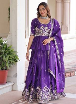 royal purple embroidered lehenga choli with dupatta 4