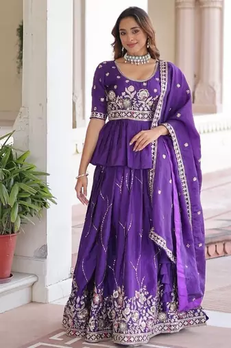 royal purple embroidered lehenga choli with dupatta