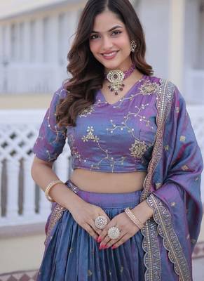 lavender blue embroidered lehenga choli with dupatta 2