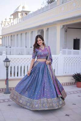 lavender blue embroidered lehenga choli with dupatta 4