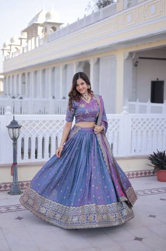 Lavender Blue Embroidered Lehenga Choli with Dupatta