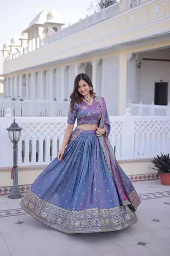 lavender blue embroidered lehenga choli with dupatta
