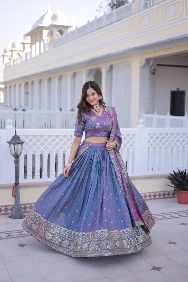 Lavender Blue Embroidered Lehenga Choli with Dupatta