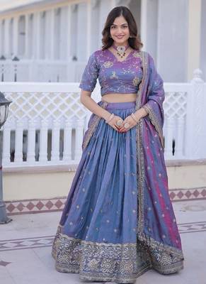 lavender blue embroidered lehenga choli with dupatta 1