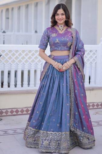 lavender blue embroidered lehenga choli with dupatta
