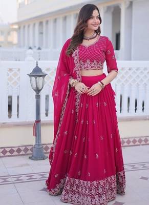pink embroidered lehenga choli with dupatta 1