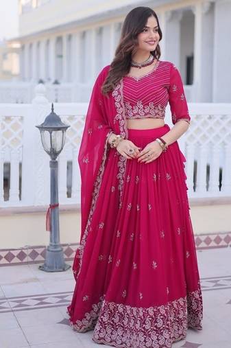 pink embroidered lehenga choli with dupatta