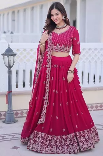 pink embroidered lehenga choli with dupatta