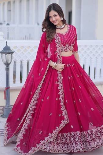 Pink Embroidered Lehenga Choli with Dupatta