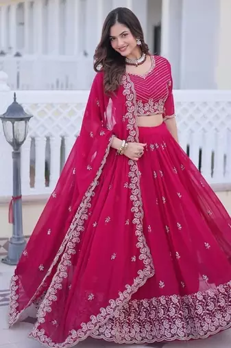 Pink Embroidered Lehenga Choli with Dupatta