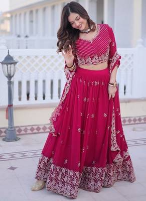 pink embroidered lehenga choli with dupatta 4