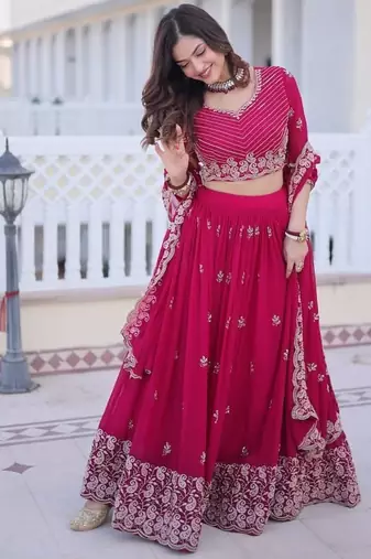 pink embroidered lehenga choli with dupatta