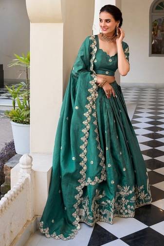 teal -Green Embroidered Lehenga
