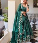 teal -Green Embroidered Lehenga