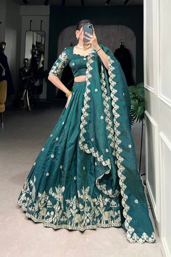 teal -Green Embroidered Lehenga