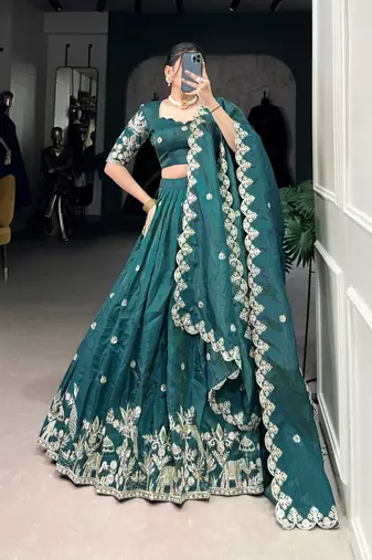 teal -Green Embroidered Lehenga