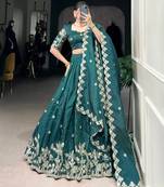 teal -Green Embroidered Lehenga