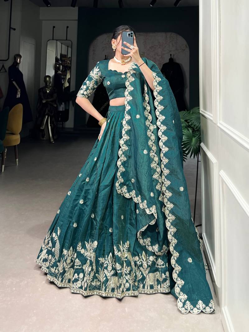 teal -Green Embroidered Lehenga