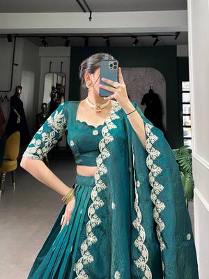 teal -Green Embroidered Lehenga 3