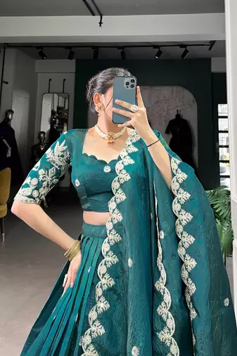 teal -Green Embroidered Lehenga