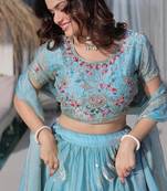 sky blue floral embroidered lehenga choli with dupatta