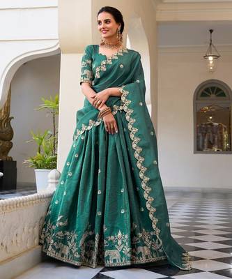 teal -Green Embroidered Lehenga 4