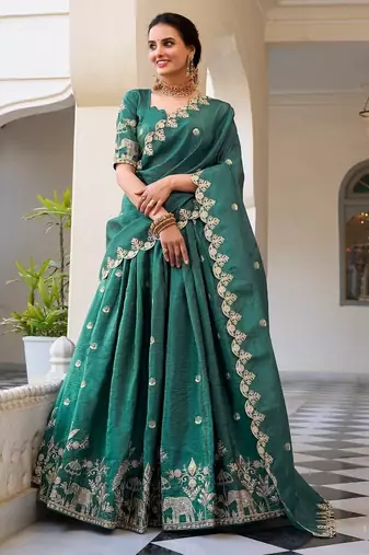 teal -Green Embroidered Lehenga