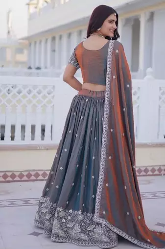 steel grey designer lehenga