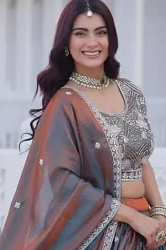 steel grey designer lehenga