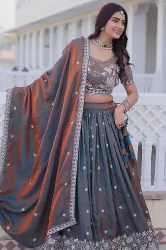Steel Grey Designer Lehenga