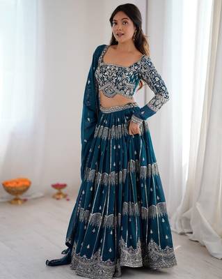 Teal Blue Embroidered Lehenga 2