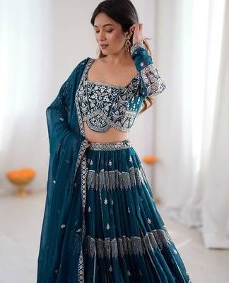 Teal Blue Embroidered Lehenga 3