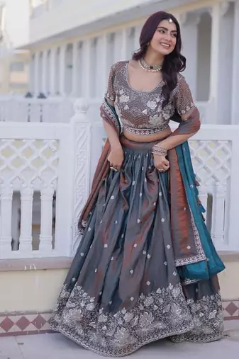 steel grey designer lehenga