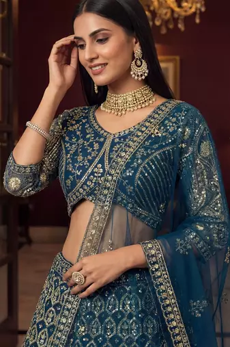 Teal Blue Embroidery Detail