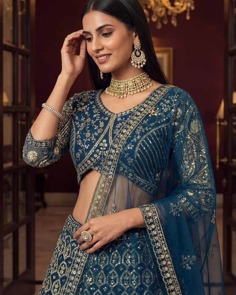 Teal Blue Embroidery Detail