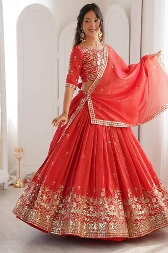 Orange  Designer Lehenga Choli with Embroidered Border