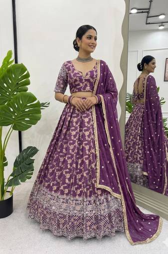 purple embroidered lehenga
