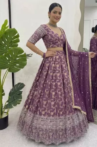 purple embroidered lehenga