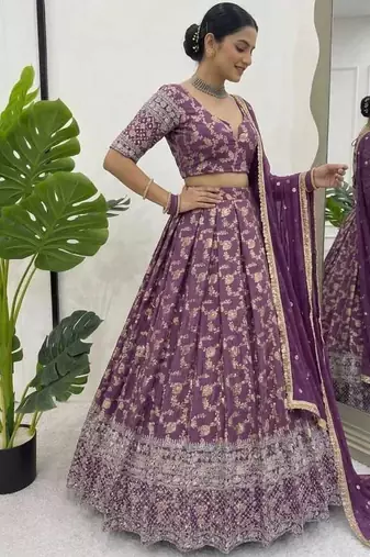 purple embroidered lehenga