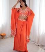 orange draped lehenga Set