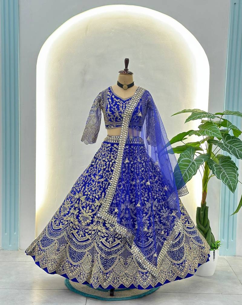 Royal Blue Heavy Embroidered Lehenga