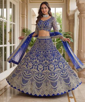 royal blue heavy embroidered lehenga 1