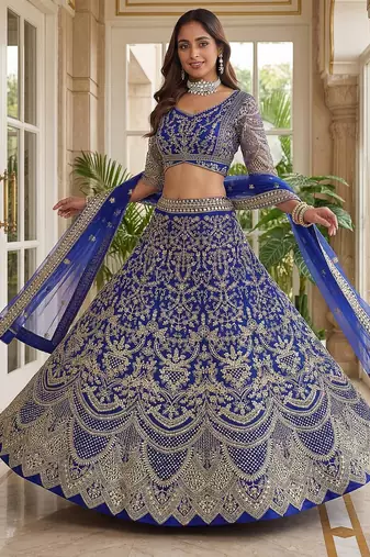royal blue heavy embroidered lehenga