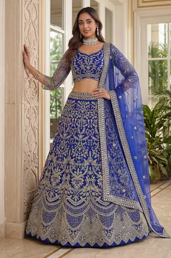 royal blue heavy embroidered lehenga