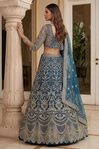 blue embroidered lehenga